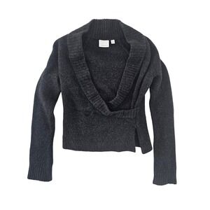 Anthropologie Ett Twa Charcoal Grey Surplice Wrap Shawl Collar Sweater XS